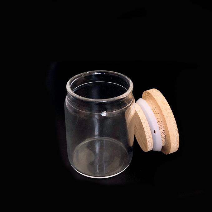 Tarro de cristal sellado de goma de 2 4 6 8 de la onza de las comidas a prueba de calor del caramelo de la tapa contenedores de almacenamiento apretados de madera del aire con la tapa de bambú