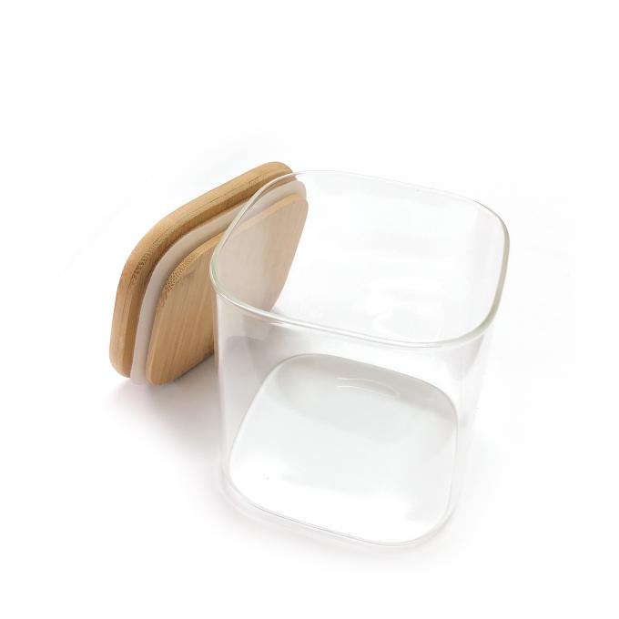 Los contenedores de almacenamiento de cristal despejan el bote de cristal de la comida con la tapa de bambú hermética para el té de servicio, café, harina, azúcar, caramelo, galleta