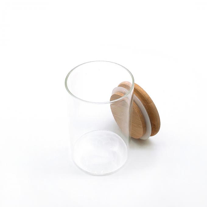 tarros transparentes del vidrio de Borosilicate del almacenamiento de 8oz 10oz con la tapa de bambú